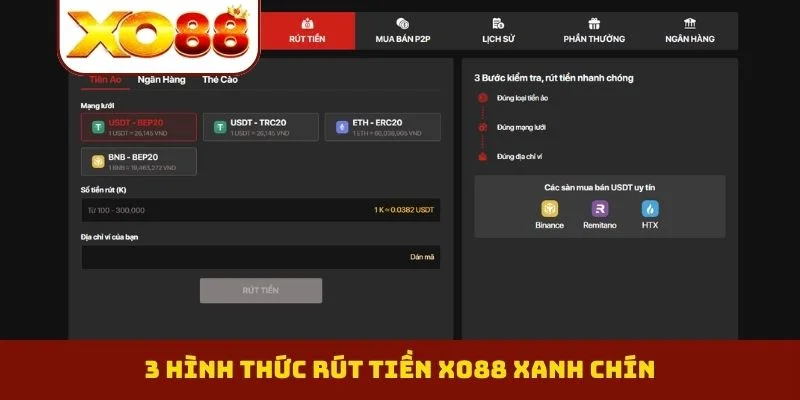Rút tiền xo88 1 3 hình thức rút tiền XO88 xanh chín